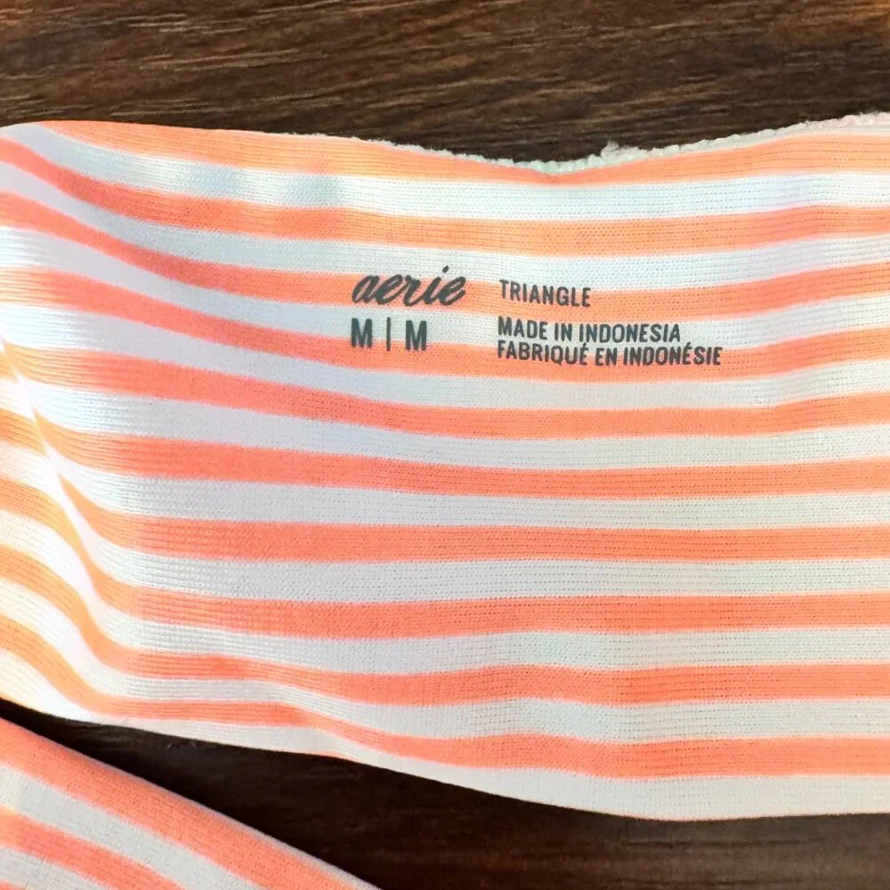 Aerie Orange Stripe MED Ruffle Bikini Top LARGE Bottom Two Piece Swimsuit READ - Picture 2 of 13